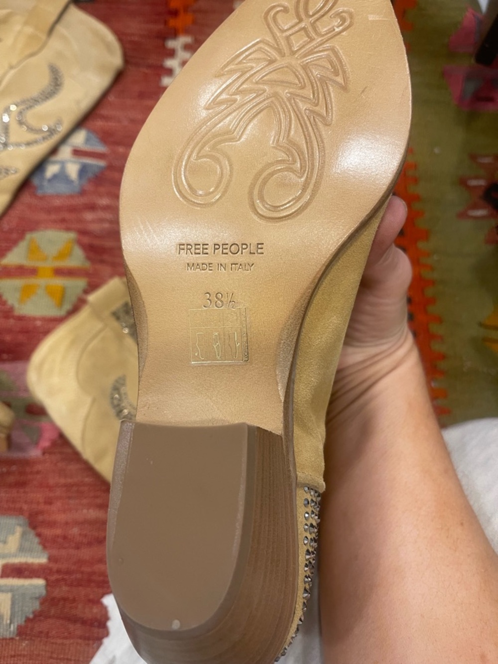 Free People Tan Suede Over-the-Knee Western Boots with Crystal Accents NEW! - Picture 4 of 9